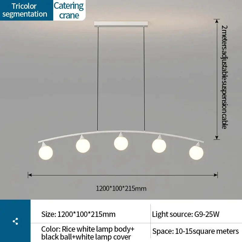White curved decorbites cream wind chandelier with five spherical bulbs and rice white lamp body for living room use
