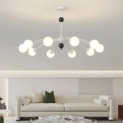 Modern white and black decorbites cream wind chandelier with spherical glass bulbs for living room lighting