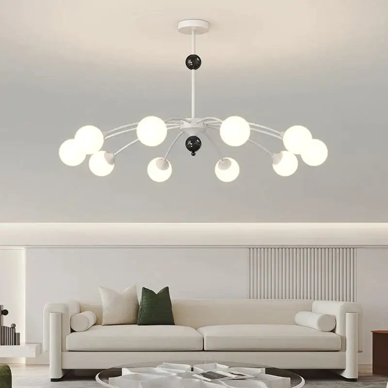 Modern white and black decorbites cream wind chandelier with spherical glass bulbs for living room lighting