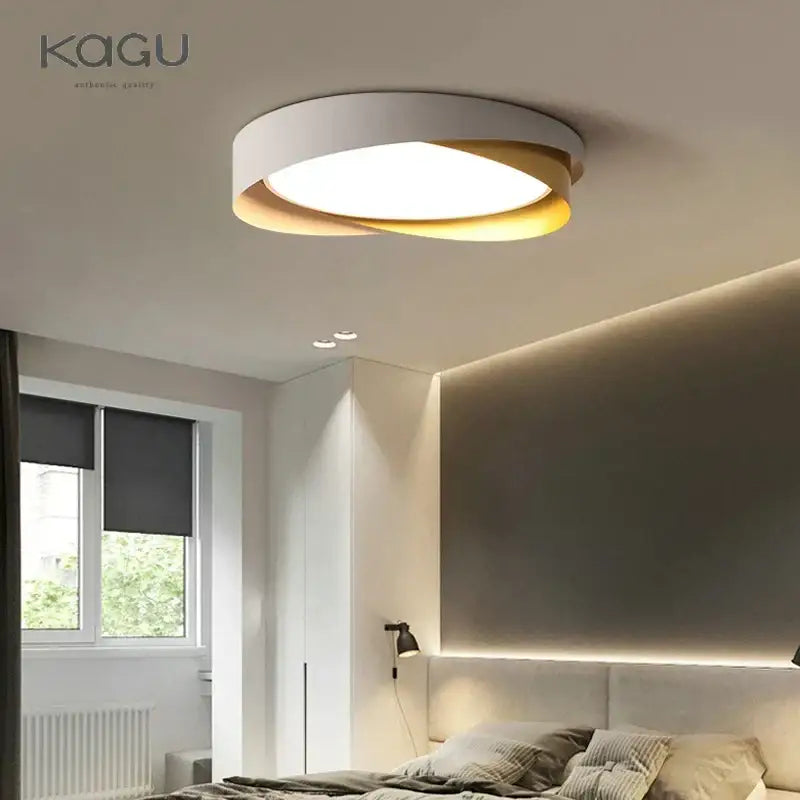 Modern white and black dimmable led chandelier with a circular design, white outer ring, and warm gold inner accent for decorbites dimmable led lighting