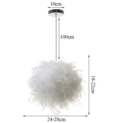 Modern white feather pendant light with sleek chrome ceiling mount and slender rod for bedroom cloud design