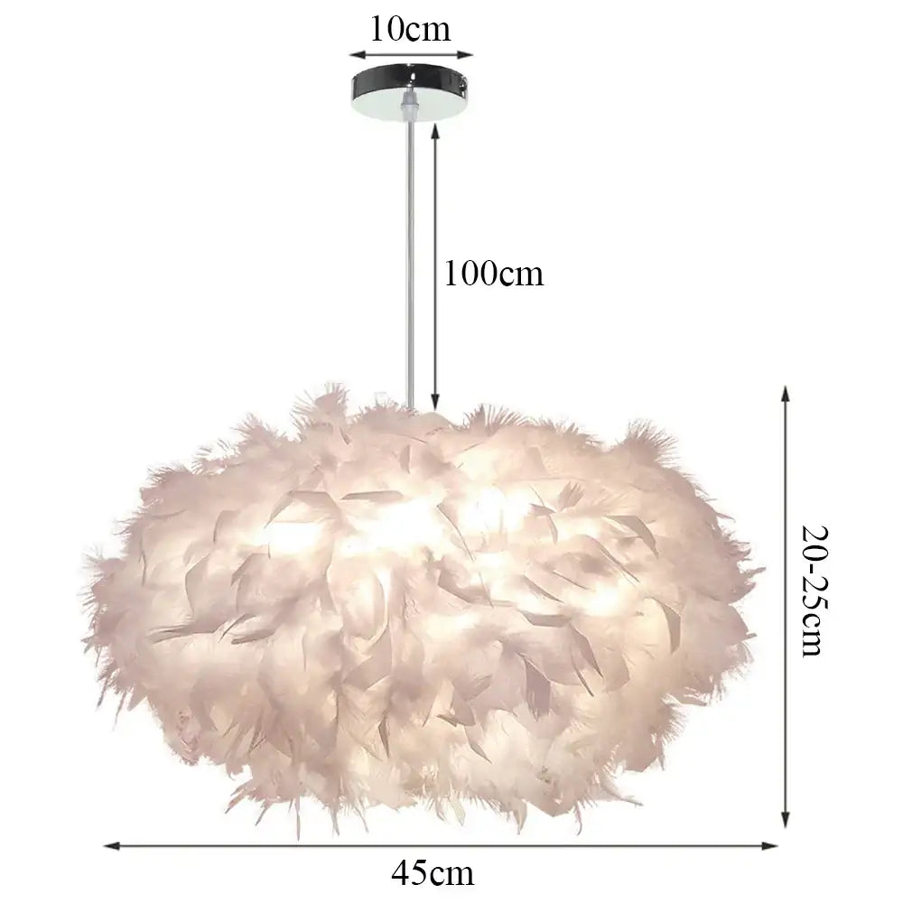 Modern white and black feather pendant light with soft fluffy feathers and chrome stem for bedroom cloud design