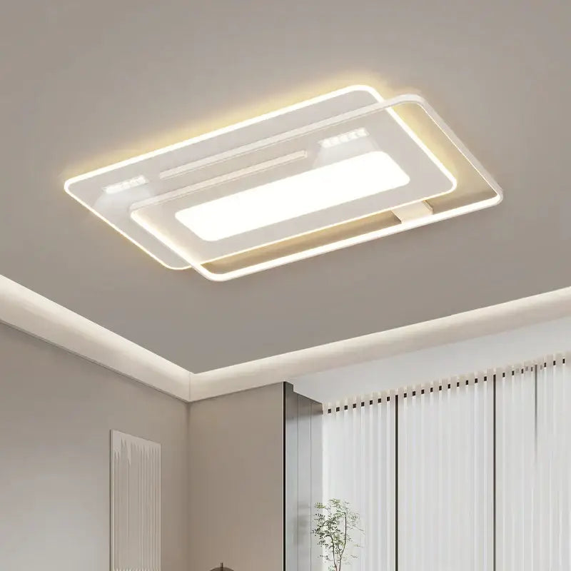 Modern white rectangular ceiling led chandelier with sleek layered design and soft glowing edges from decorbites grille led