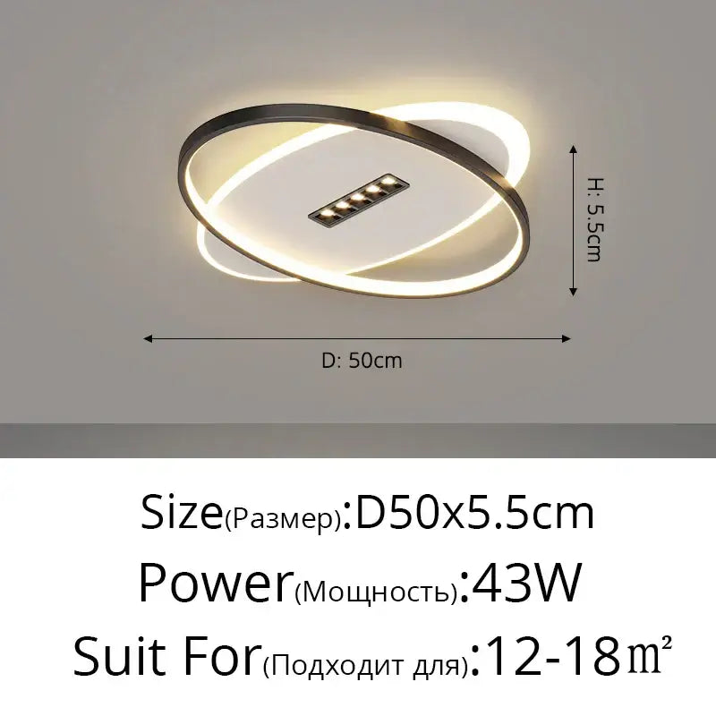 Modern white and black grille led chandelier with two interlocking rings and warm led strip for living room decorbites