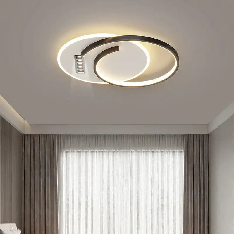 Modern white and black grille led chandelier with a sleek black metal frame and glowing white led ring for living room decorbites grille led