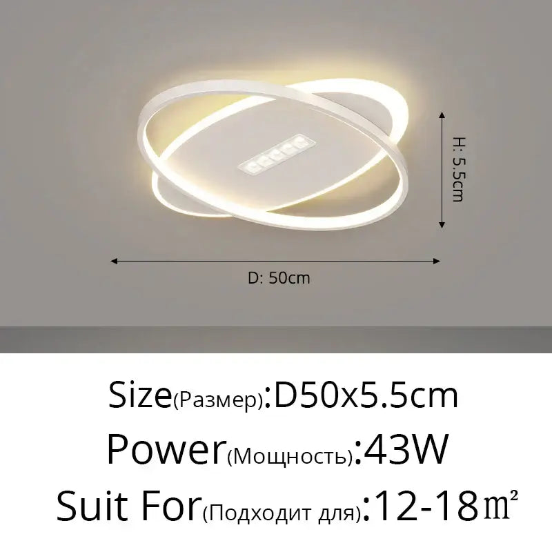 Modern white led chandelier with two interlocking circular rings for living room by decorbites grille led chandeliers