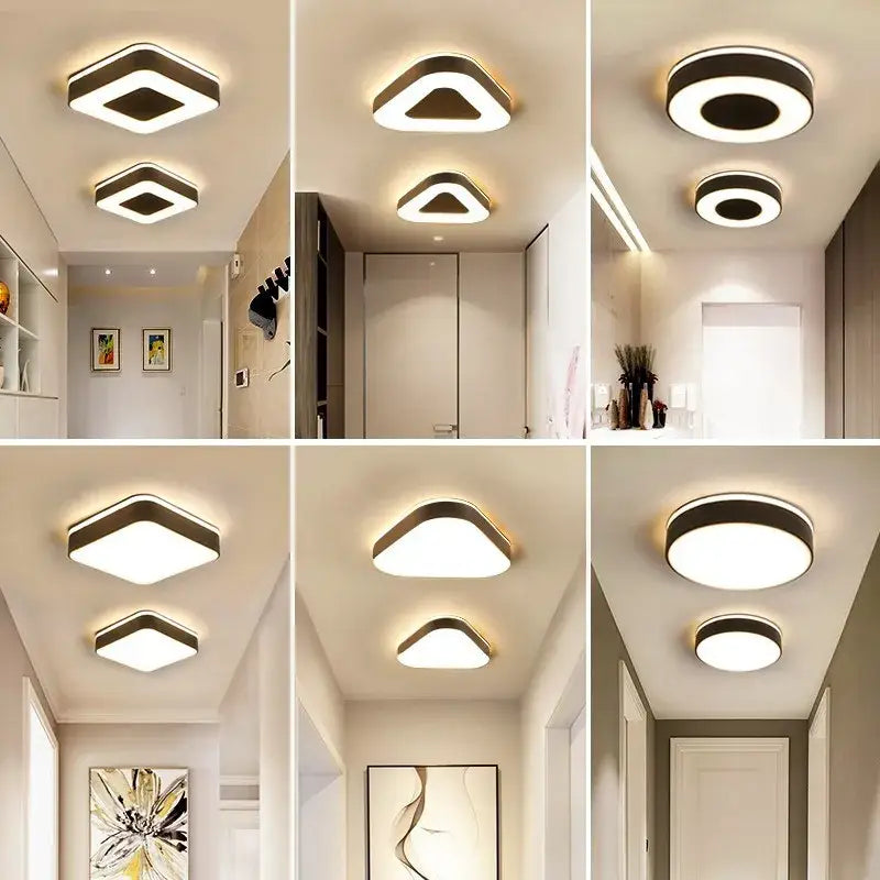 Modern white and black decorbites led ceiling light with geometric square, triangular, and circular illuminated edges