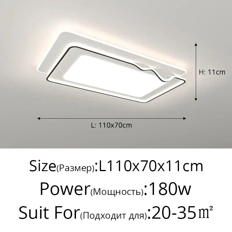 Modern white and black rectangular led living chandelier lights with sleek minimalist design for dining room ceiling lamp