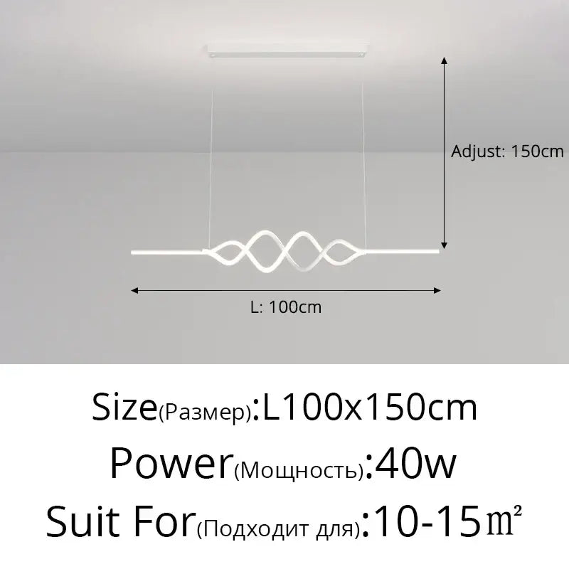 A modern white living chandelier light with a minimalist wave design and adjustable hanging length for dining rooms