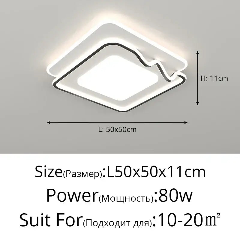 Modern white and black living chandelier lights with sleek layered square led ceiling lamp design for dining room