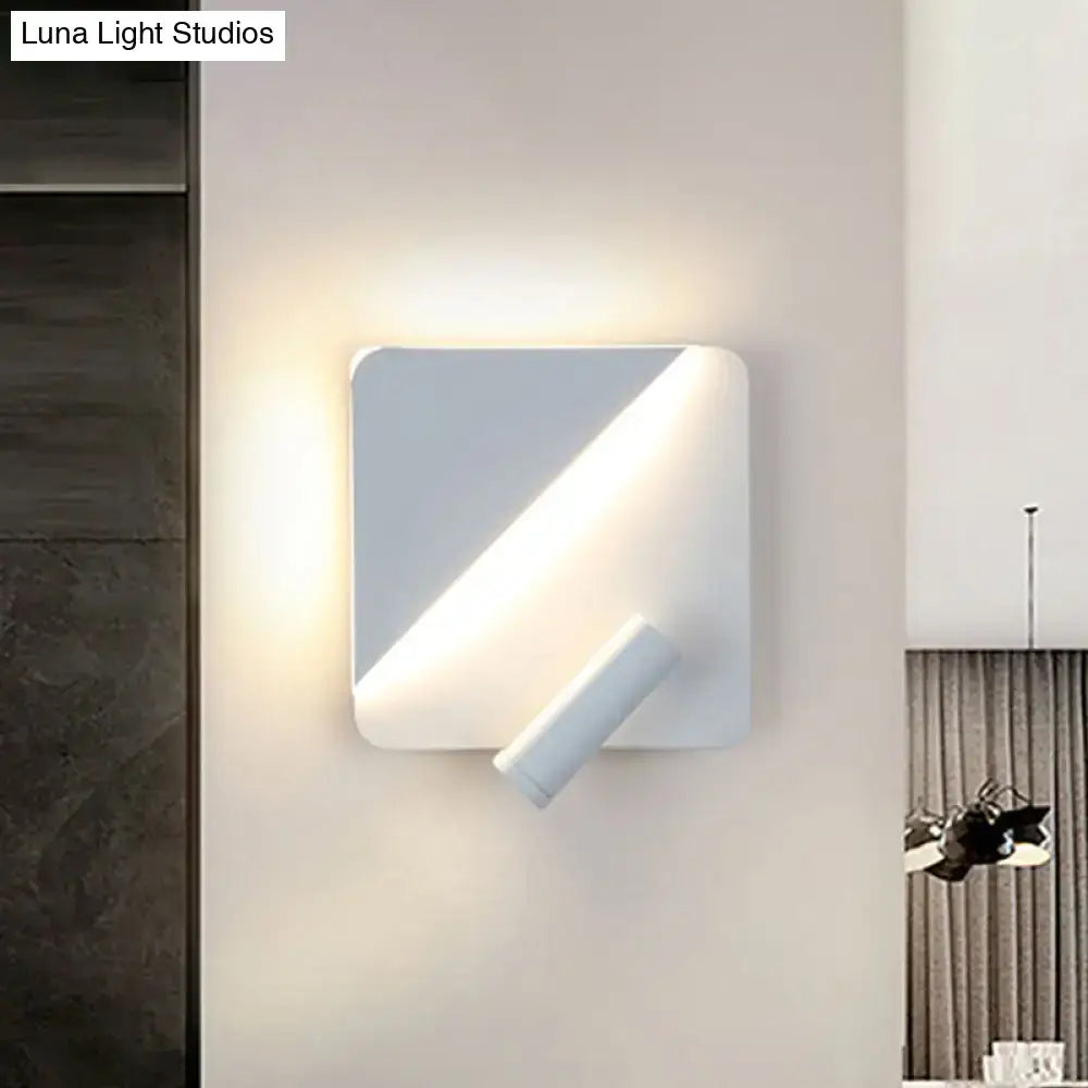 Modern white and black minimalist led spotlight wall lamp with a sleek square sconce and adjustable cylindrical light fixture