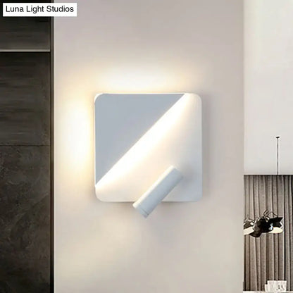 Modern white and black minimalist led spotlight wall lamp with a sleek square sconce and adjustable cylindrical light fixture