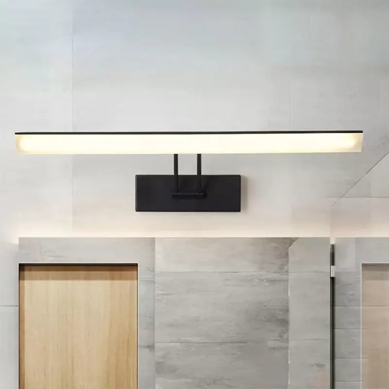 Modern white and black rectangular led wall light with sleek design and warm white light for bathroom use