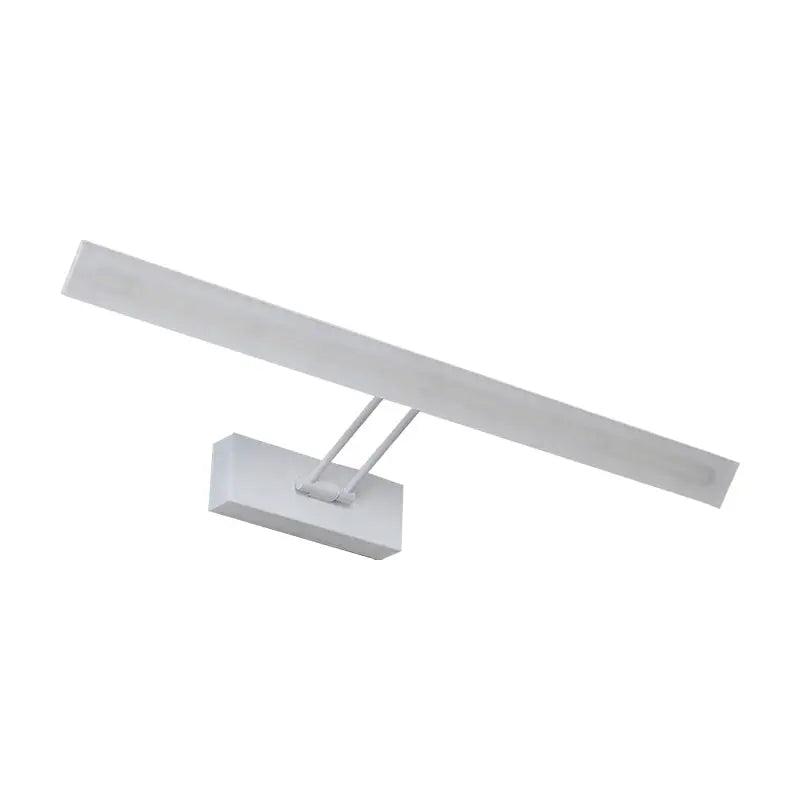 White rectangular modern led wall light fixture with warm white light for bathroom use, sleek wall light design