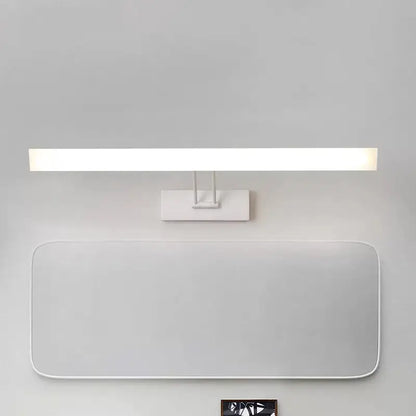 Modern white and black rectangular led wall light with warm white light and sleek minimalist design for bathroom use