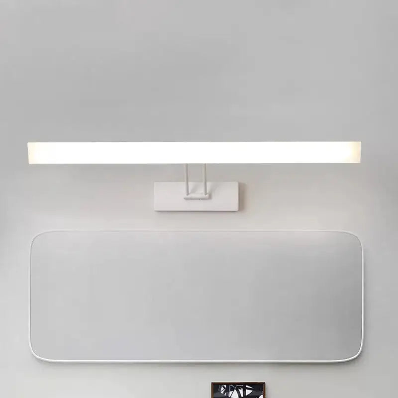 Modern white and black rectangular led wall light with warm white light and sleek minimalist design for bathroom use