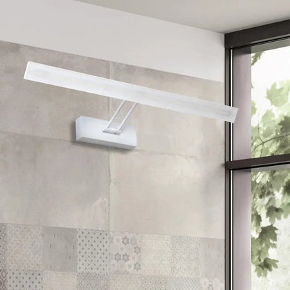 Modern white rectangular led wall light with frosted glass diffuser providing warm white light for bathroom use