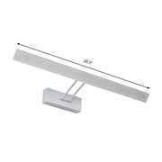 Modern white and black rectangular led wall light with adjustable arm emitting warm white light for bathroom use