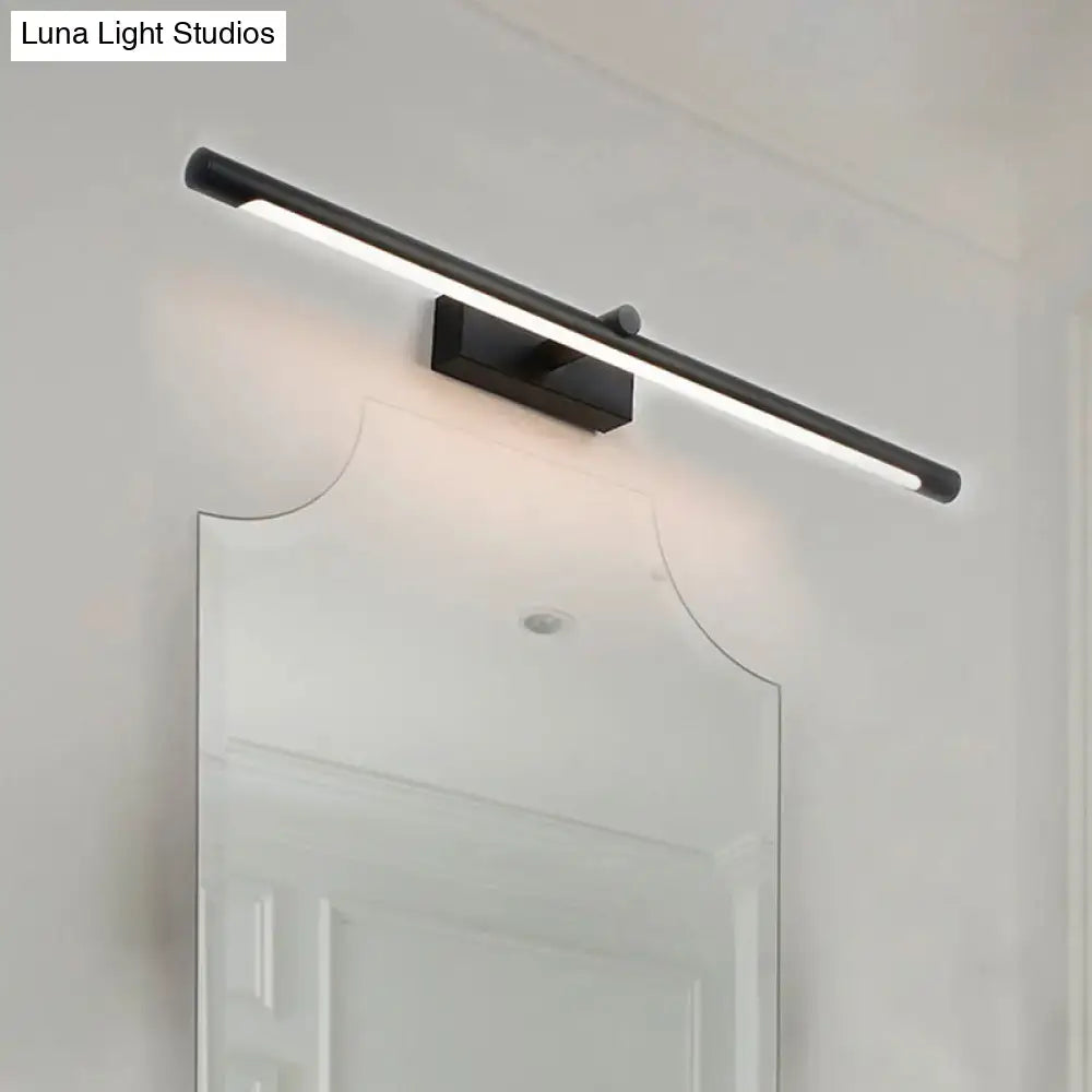 Black matte finished modern tube vanity lighting with sleek design mounted above mirror for bathroom wall sconce