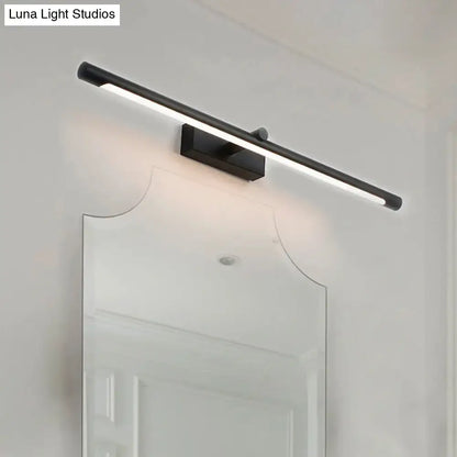 Black matte finished modern tube vanity lighting with sleek design mounted above mirror for bathroom wall sconce