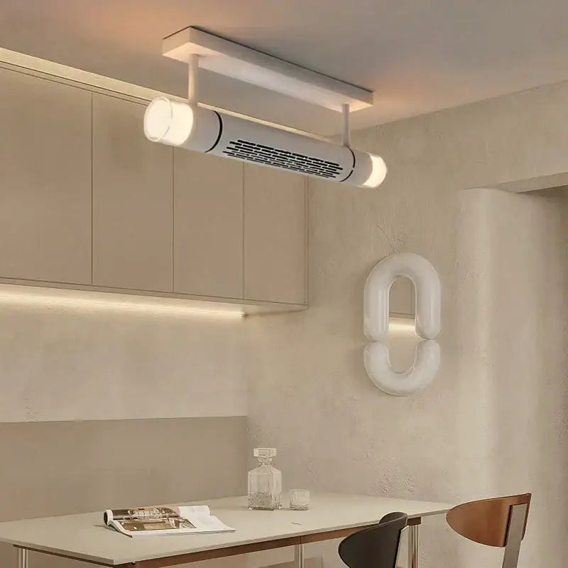 Modern white bladeless ceiling fan with integrated led light and sleek design for bedroom ceiling installation
