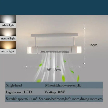 Modern white bladeless ceiling fan with led light featuring sleek hardware and acrylic construction for bedroom use