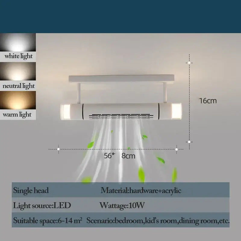 Modern white bladeless ceiling fan with led light featuring sleek hardware and acrylic construction for bedroom use