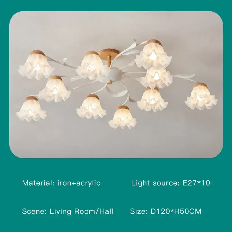 Modern white branch ceiling chandelier with delicate flower-shaped iron acrylic design and gold-toned central base by decorbites branch ceiling