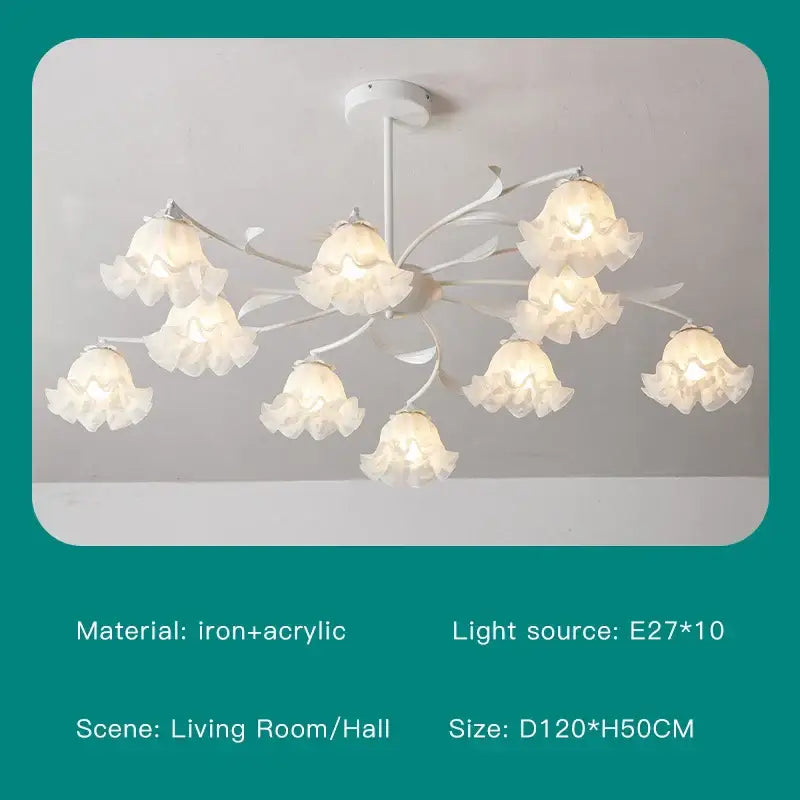Modern white branch ceiling chandelier with delicate ruffled acrylic shades and slender iron frame for living room decorbites branch ceiling