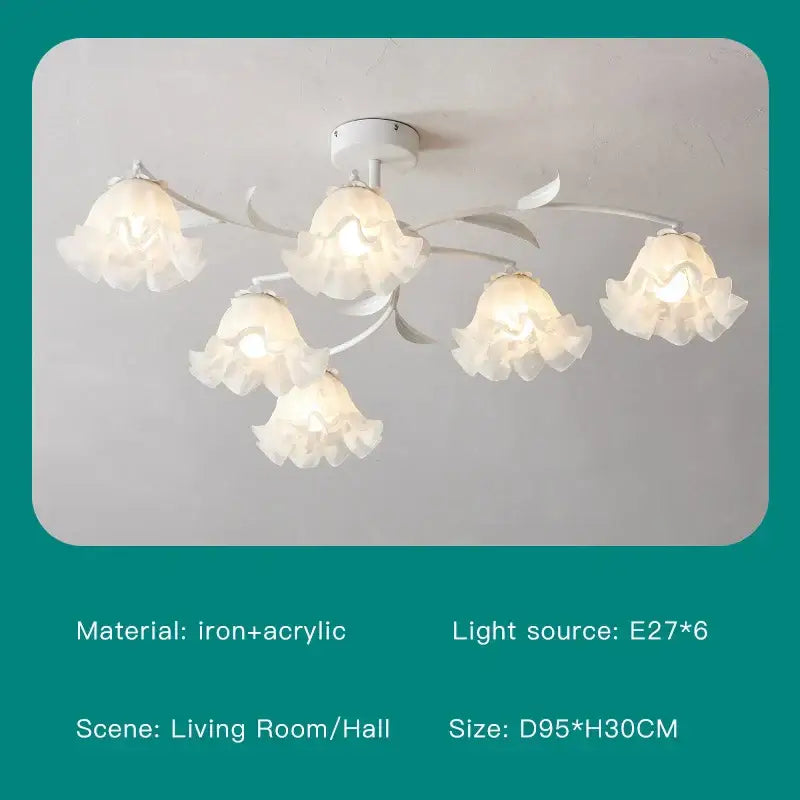 Modern white branch ceiling chandelier with five ruffled acrylic shades and iron arms for stylish decorbites branch ceiling lighting