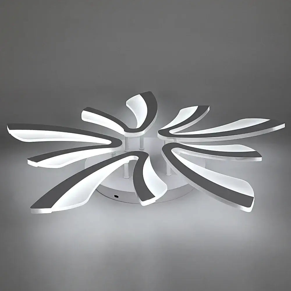 Modern white and gray led ceiling chandelier with sleek petal-like branch design for contemporary living room lighting