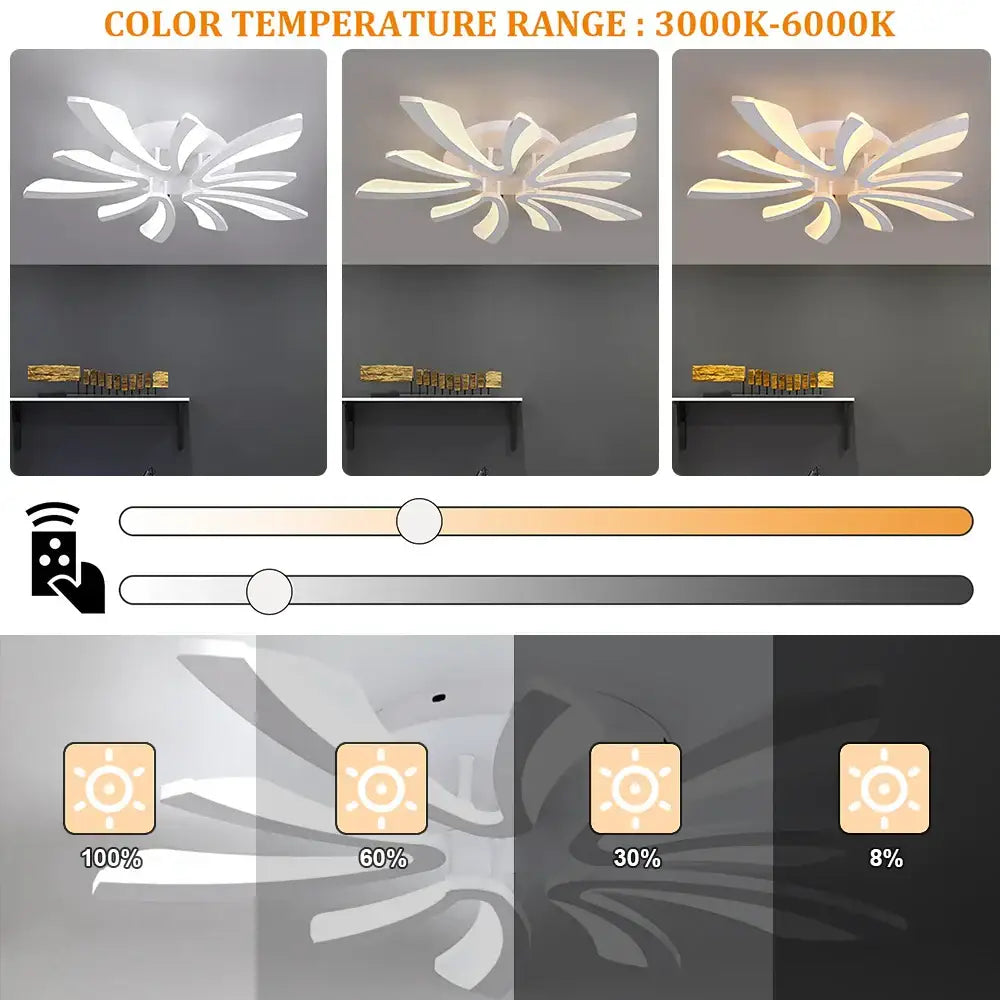 Modern white branch design led ceiling chandelier with sleek petal-like design and adjustable 3000k to 6000k color temperature