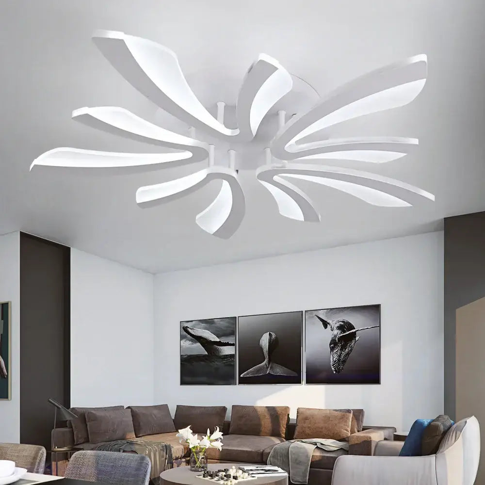 Modern white branch design led ceiling chandelier with sleek petal-like design for living room lighting
