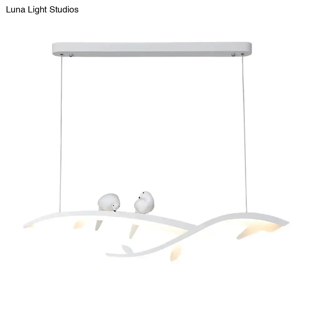 DecorBites™ modern white branch acrylic pendant light with warm white light and bird design for island lighting