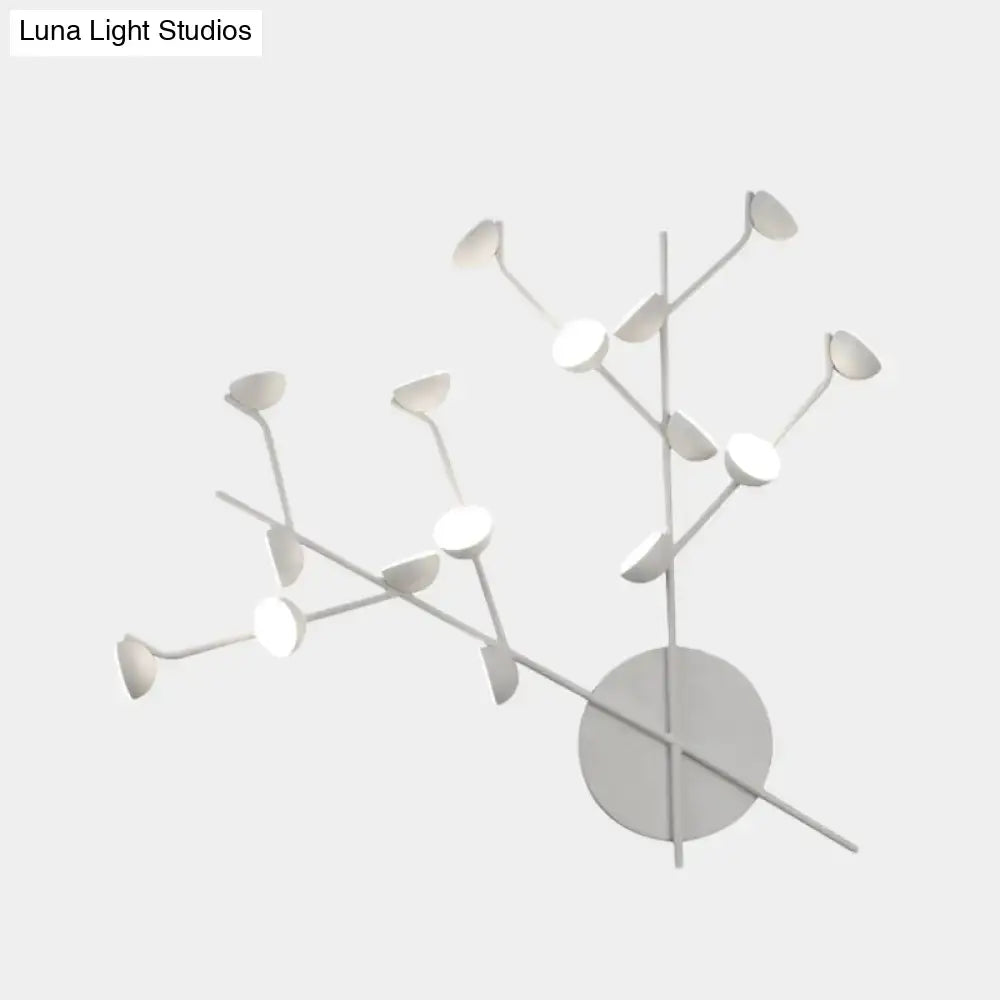 Modern white branch metal wall light sconce with 16 led bulbs and circular fixtures for living room use