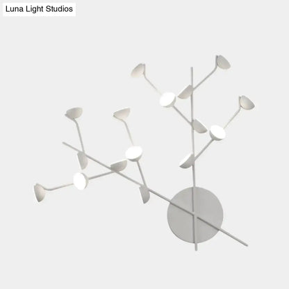Modern white branch metal wall light sconce with 16 led bulbs and circular fixtures for living room use