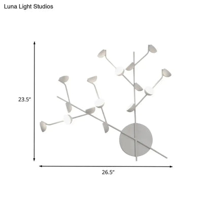 Modern white branch metal wall light sconce with 16 led bulbs designed for living room wall lighting