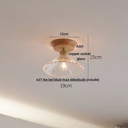 A warm-toned vintage ceiling lamp with a wooden base and clear fluted glass shade for modern ceramic led ceiling use