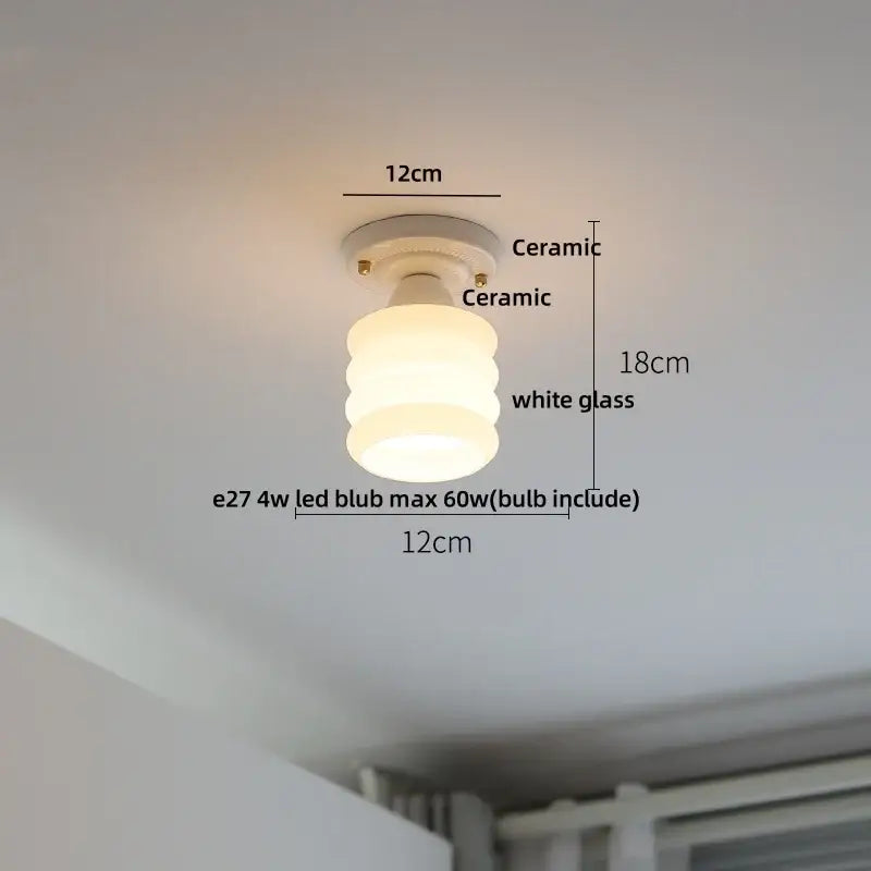 Modern white and brass ceramic led ceiling lamp with minimalist ceramic base and white glass shade for bedroom use