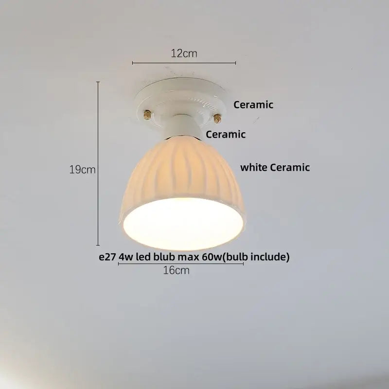 Modern white ceramic led ceiling lamp with fluted dome-shaped shade and e27 led bulb for bedroom lighting