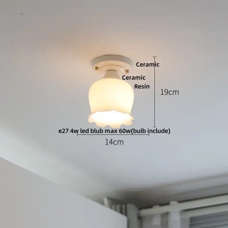 Modern cream-colored ceramic led ceiling lamp with soft frosted glass shade for bedroom flush-mount lighting