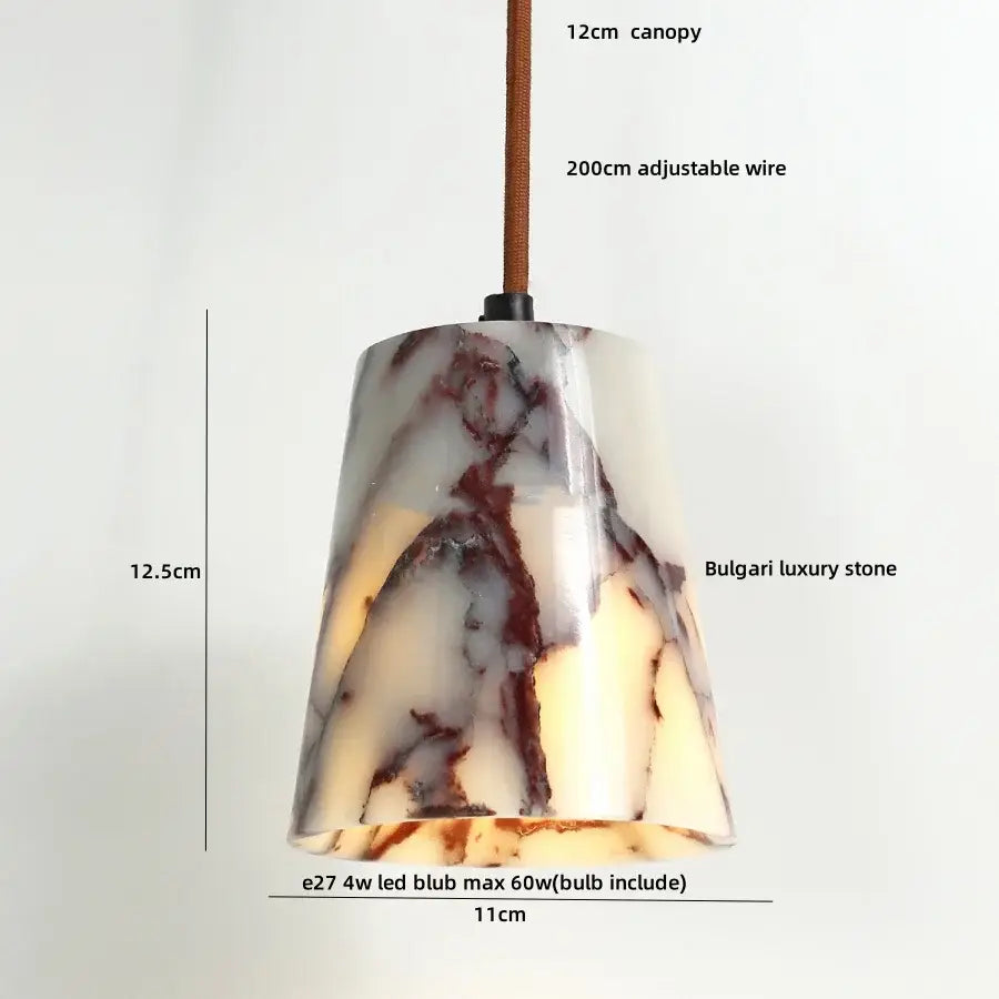Conical pendant lamp in cream and brown marbled bulgari stone led for modern dining room decorbites bulgari stone