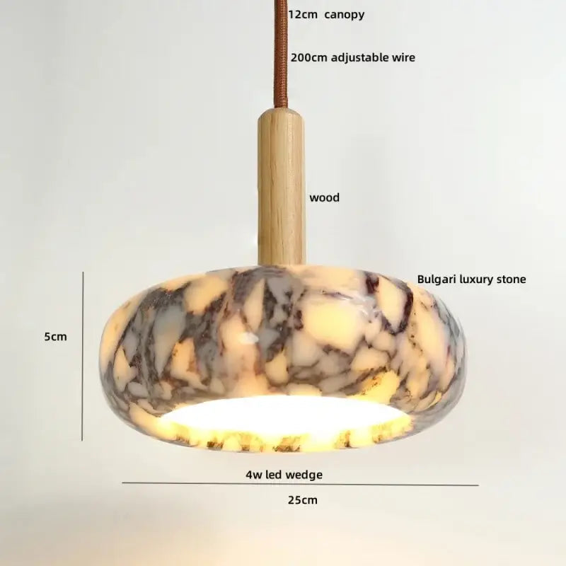 Modern pendant lamp with 12cm wooden canopy and bulgari stone led circular shade for dining room decorbites bulgari stone