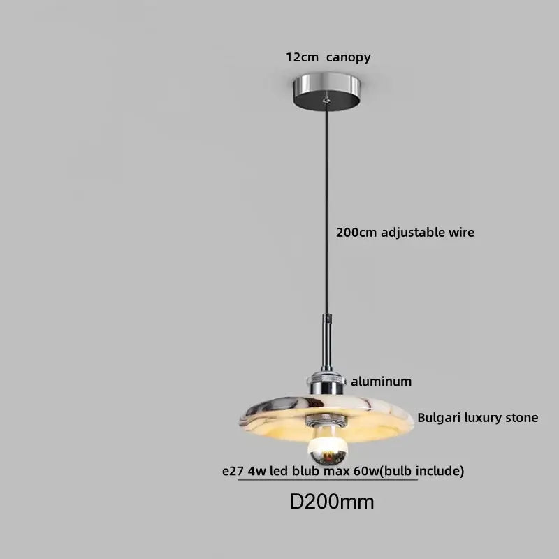 Modern white and brown marble glass pendant lamp with bulgari stone led shade and chrome canopy for dining room decorbites