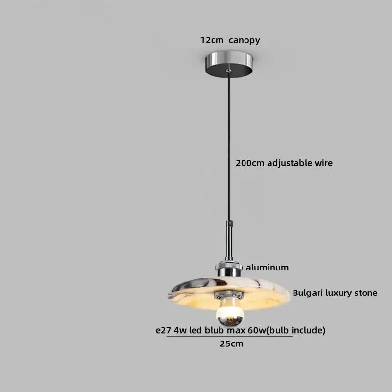 Modern white and brown marble glass pendant lamp with bulgari stone led shade and chrome canopy for dining room decorbites pendant lamp