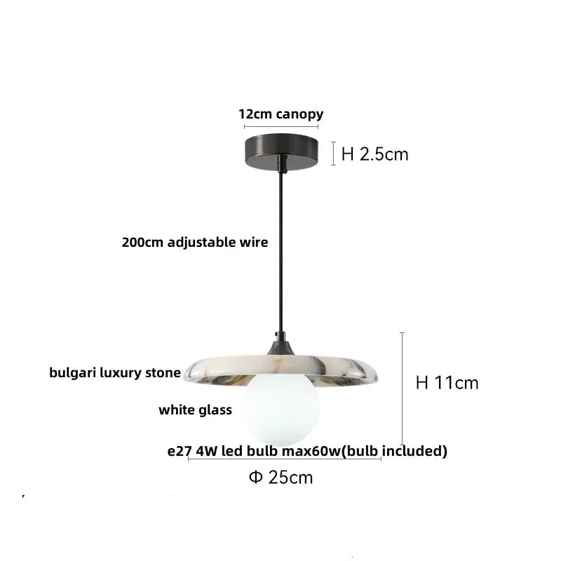 Modern white and brown marble glass pendant lamp with bulgari stone led and sleek black canopy for dining room decorbites
