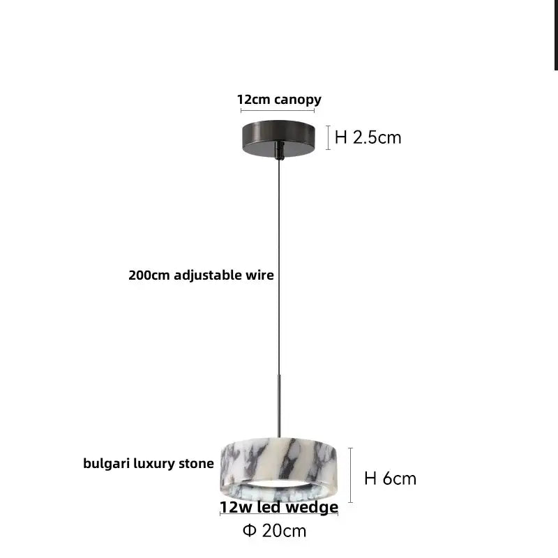 Modern white and brown marble glass pendant lamp with black and white veining decorbites bulgari stone led for dining room