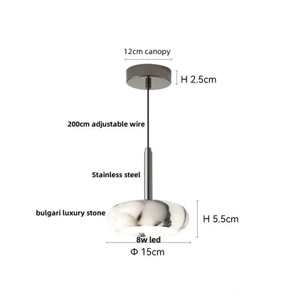 Modern white and brown marble glass pendant lamp with bulgari stone led oval shade and stainless steel adjustable canopy