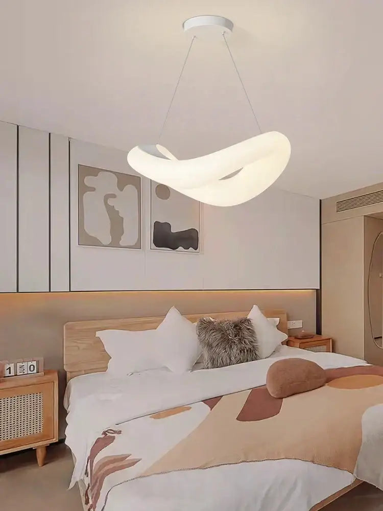 Modern white bubble led chandelier with sleek curved design hanging from ceiling for living room decorbites bubble led