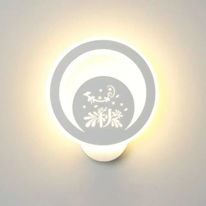 Modern white cartoon dog led wall light fixture 110v-120v with gray acrylic floral design and autumn character illumination